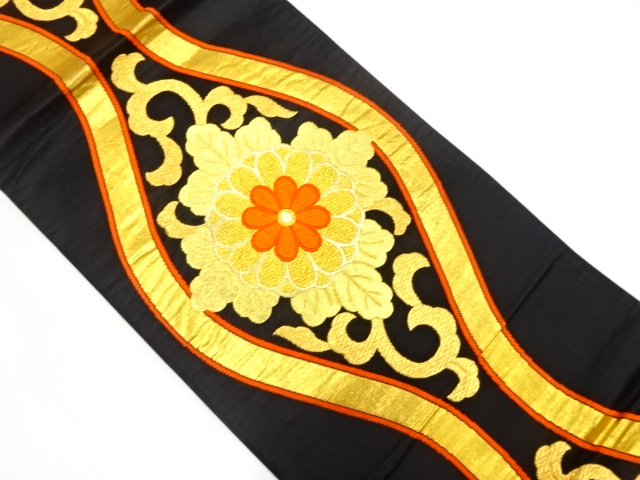 アンティーク　立涌に菊模様織出し袋帯（着用可）